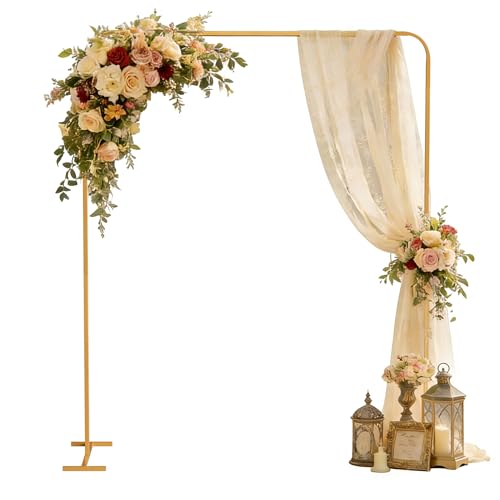 5.2 * 6.56 FT Metal Backdrop Frame Stand, Wedding Decor Flower Arbor Stand, Balloon Arch Backdrop, Golden - size: Single Arched