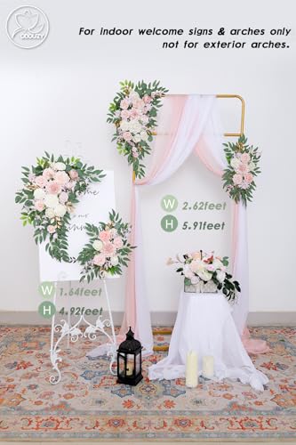 Odouzy Pack of 2 Wedding Arch Decorations Artificial Hanging Flowers Floral Swag for Wedding Welcome Sign Backdrop Balloon Arch Home Party Bridal Ceremony Reusable (Light Pink) - color: Light Pink