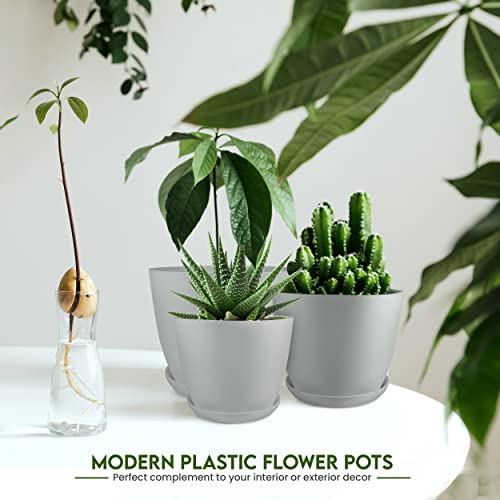 Utopia Home - Plant Pots Indoor with Drainage - 7/6.6/6/5.3/4.8 Inches Home Decor Flower Pots - Pack of 10 Plastic Planters for Indoor Plants, Cactus, Succulents Pot - Grey - color: Gray, size: Pack of 10