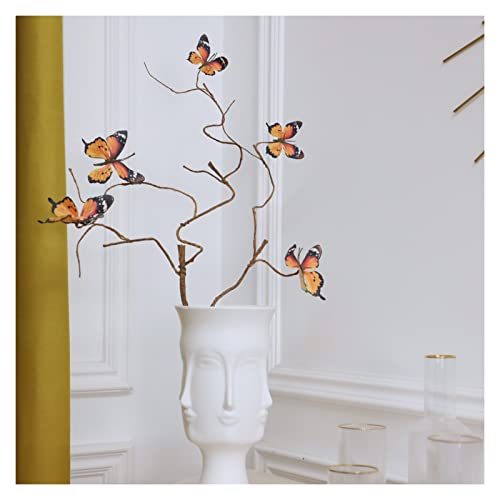 Artificial Butterfly, Silk Butterflys, Butterflies for Crafts for Floral Arrangements, 3D Butterfly Stakes Decor, Christmas Tree Decor, New Year Party Supplies - color: Yellow-5-pcs