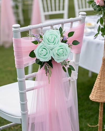 DuHouse 50Pcs Artificial Roses Flowers Fake Roses with Stems Real Touch Foam Flowers for DIY Wedding Bouquet Party Centerpiece Floral Arrangement Party Home Decor(Mint Green) - color: Mint Green, size: 50pcs