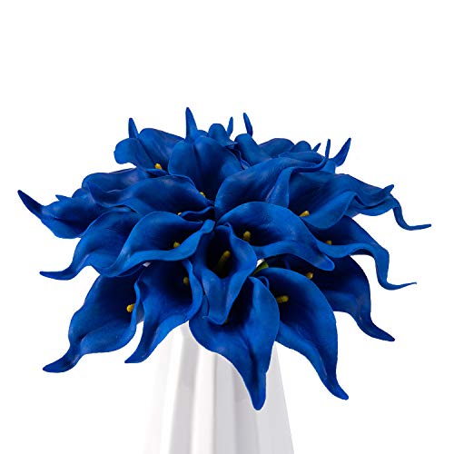 Crafjie 22pcs 13.4 Inch Lataex Real Touch Artificial Calla Lily Flowers, for Home Decor for Spring Flowers, Home Kitchen, Wedding Decorations, and centerpieces.（Navy Blue） - color: Navy Blue