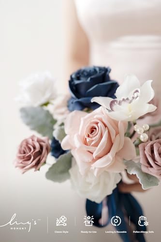Ling's Moment Fake Flowers Box, Faux Artificial Greenery Stems Foam Roses Silk Orchid Fabic Flower for Centerpieces Bouquet Wedding Table Floral Vase Bridal Shower Party, Dusty Rose & Navy, Mini Combo - color: Dusty Rose & Navy