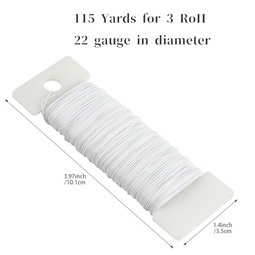 CCINEE 22 Guage White Floral Wire,3 Rolls 115 Yard White Florist Paddle Wires for Flower Arrangment, Christmas Wreath Making Garland Decoration Supply - color: White