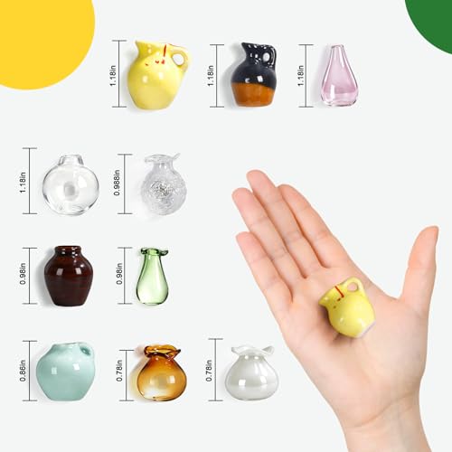 Hand-Blown Mini Vase Magnets for Fridge, Set of 10 Artisan Glass & Ceramic Bud Vases, Each One Unique, Tiny Garden Decor Gift for Mom, Teachers & Coworkers - color: Glass & Ceramic