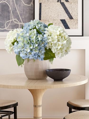 ZYTUYO 2PCS White & 2PCS 20" Light Blue Hydrangea Artificial Flowers Real Touch Faux Hydrangeas with Long Stem for Spring Home Decor Baby Shower Floral Arrangement Kitchen Party Wedding Xmas Decor - color: White/Light Blue