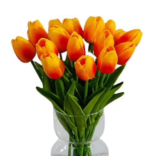 20pcs Orange-Red Faux Tulips Flowers 13 Inch For Mother's Day Easter Gifts in Home Kitchen Wedding Dining Table Decorations - color: Orange-red