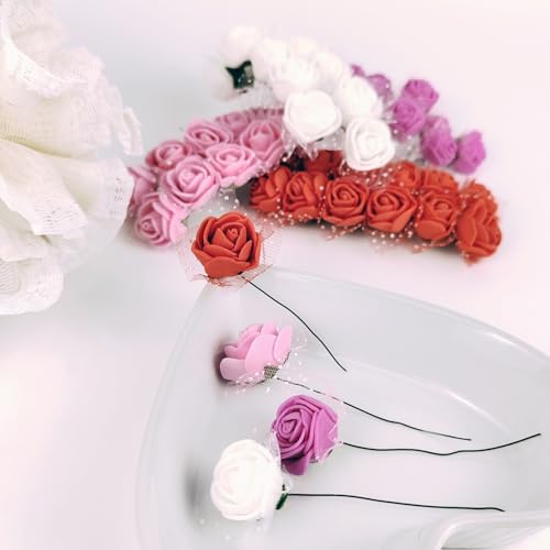 36 Pcs Mini Artificial Rose Flower Heads - 25mm Faux Roses for DIY Wedding Decor, Hair Clips, Cake Toppers, and Party Crafts (36, Pink) - color: Pink