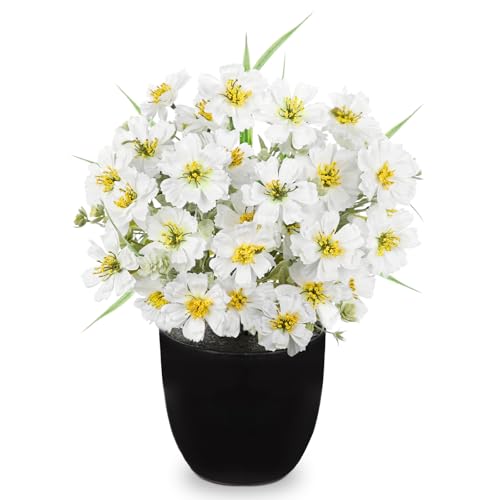 DILATATA White Poppy Artificial Flowers in Pot 12 Inch Fake Flowers Silk Poppies Arrangement Faux Plant Flower Decor for Spring Home Decor Table Centerpiece Garden Porch Window - White - color: White-poppy