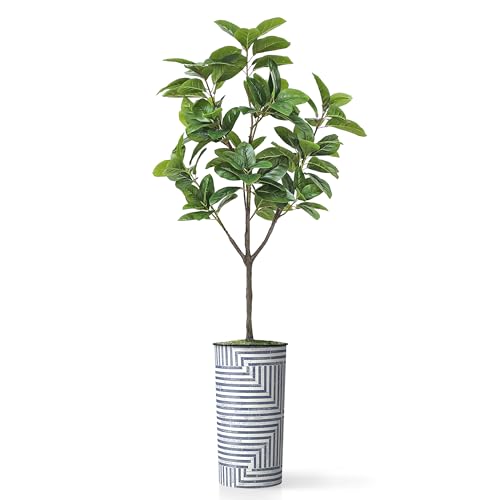 Artificial Tree in Modern Geometric Pattern Planter, Fake Rubber Silk TRE for Indoor and Outdoor Home Decoration - 70" Overall Tall (Plant Pot Plus Tree) - style: Magnolia Tree