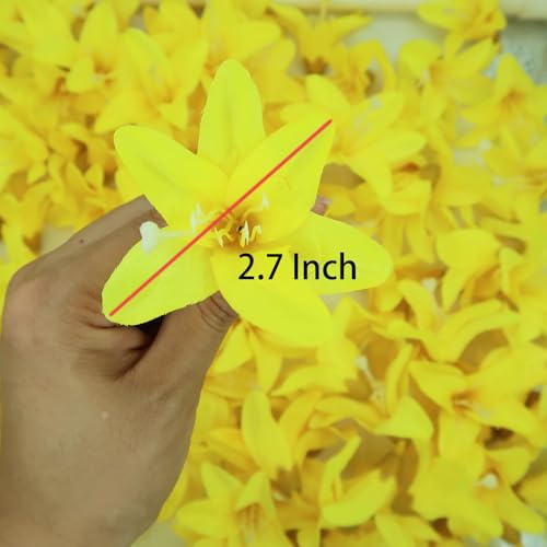 20 Pcs Artificial Lily Flower Head, Yellow | Fake Flowers Heads, Simulation Small Lily, DIY Handmade, Wedding Photography Party Home Decoration - color: Yellow