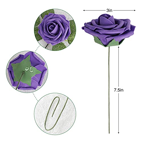 AmyHomie Artificial Flower Seriesc Purple Rose 25pcs Real Looking Fake Roses w/Stem for DIY Wedding Bouquets Centerpieces Arrangements Party Baby Shower Valentines Day Christmas Tree Decorations - color: Seriesc Purple