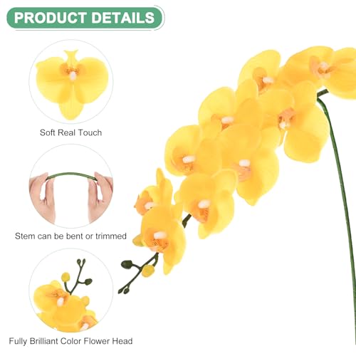 M METERXITY 6-Pack Artificial Orchid Flowers 9 Large Petals 37 Inch Faux Phalaenopsis Silk Bouquets Real Touch Yellow Fake Orchids for Home/Wedding/Christmas/Party/Garden Office - color: Yellow