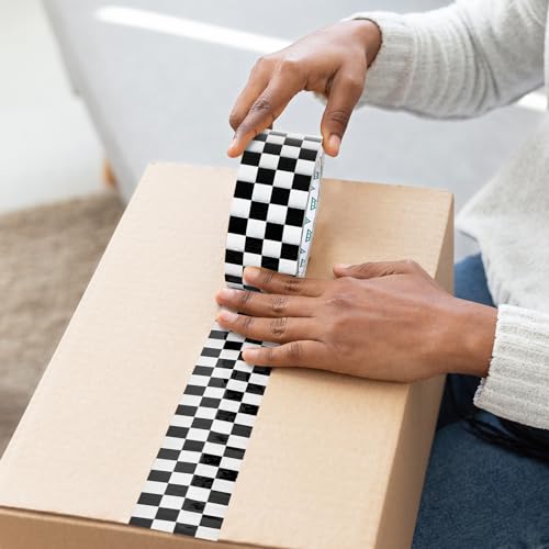 Whaline Checkered Flag Packing Tape 100 Yard Sticky Duct Gift Wrapping Tape Race Car Buffalo Plaid Waterproof Shipping Tapes for DIY Crafts Small Business Sealing Mail Boxes Supplies - style: Checkered Flag