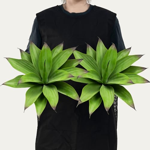 Ttranewsoo Fake Plants Artificial Agave Plants,Large UV Resistant Fake Agave Planters for Indoor and Outdoor Decorating Tropical Plant Succulents Greenery Indoor Decor13.8 (2Pack, Dark Green) - color: Green
