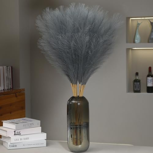 Wertuirk 9 Stems Grey Pampas Grass - 38 Inch Tall Faux Pompous Grass Bulk, Large Artificial Pompas Floral for Vase Filler, Wedding Flower Arrangement and Home Decor (Grey) - color: Grey