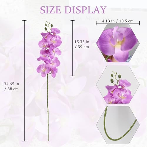 Purple Orchids Artificial Flowers 6PCS Silk Orchids 35" Fake Orchid Stems Artificial Orchids that Look Real for Wedding Home Table Centerpieces Decor(Purple) - color: Purple