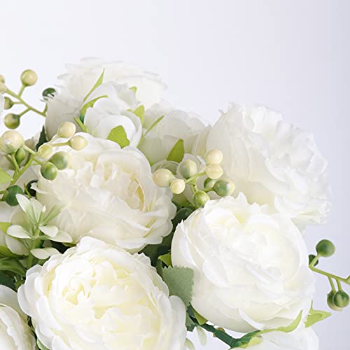 4 Bundles Artificial Peonies Silk Flowers, White Faux Peony Bouquet Florals Arrangements Decor for Farmhouse Home Boho Wedding Table Centerpiece, Fake Plastic Flowers Bulk Vase Decoration (White) - color: White, size: 4PCS