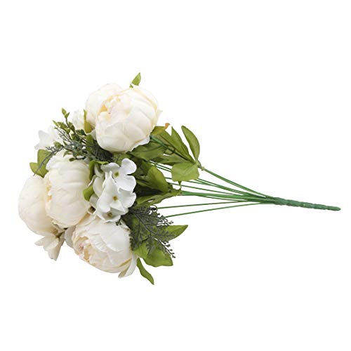 Silk Peony Bouquet Vintage Artificial Peonies Flower for Home Wedding Party Decor (1pcs, White) - color: White