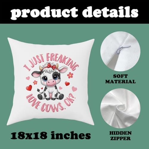 Fokongna I Just Freaking Love Cows. ok? Decoration Pillow Covers, Cute Farmhouse Animal Pink Cow Perfect for Girls' Rooms Beds Chairs Sofas Pillowcase 18 x 18 Inch - color: Pink Cow
