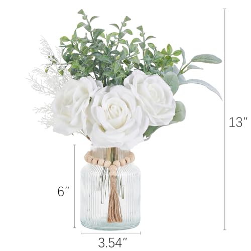 Mkono Fake Flowers in Vase, Artificial Flowers Centerpieces Coffee Table Decor Faux Flowers Arrangement for Home Decor Indoor Floral Bouquet for Bathroom Dining Kitchen