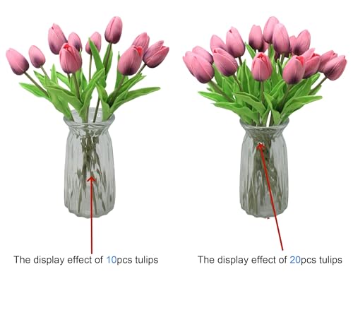 Artificial Flowers 10 Heads Mini Real Touch Artificial Tulip for Home Wedding Party Centerpiece Decoration (Dark Berry Pink) - color: Dark Berry Pink