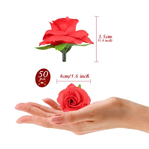 Yinsun 50pcs Mini Red Roses Artificial Flower Heads, 1.57” Fake Rose for DIY Wedding Bridal Shower Baby Shower Party Decoration - color: Red, size: 1.57 Inch