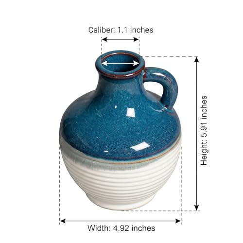 Sunddo Blue and White Vase for Pampas Grass, 6 Inch Small Ceramic Vases for Centerpieces, Modern Pitcher Vase for Flower, Bathroom, Dining Table Decor, Bedroom, Book Shelf Decor - color: Nautical Blue, size: 6 Inch