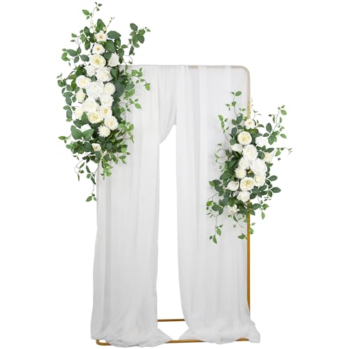 Arch Flower Kit of 2 - Artificial Floral Swag for Wedding Welcome Sign, Reception Ceremony Signs, Chair Decor (White) - color: White