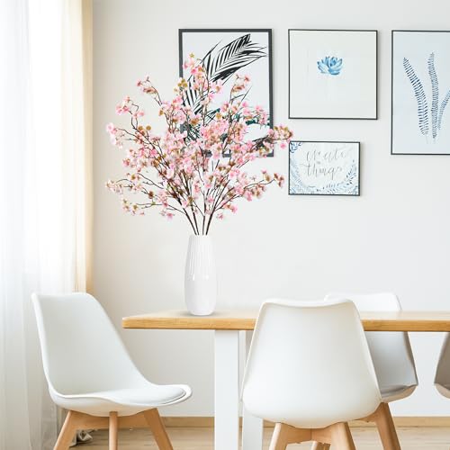 Sggvecsy Artificial Cherry Blossom Flowers 4 Pcs Faux Cherry Blossom Stems Faux Silk Cherry Blossom Branches 41’’ Fake Flowers Long Stems for Vase Arrangements Home Wedding Table Decor (Pink) - color: New Pink
