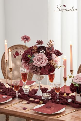 Serwalin Artificial Flowers Wedding Flowers, Fake Burgundy Flowers Pink Bridal Shower Centerpieces Silk Flower, Home Decor DIY - color: Burgundy Pink Roses, size: Square
