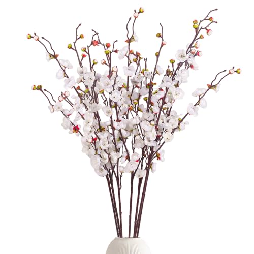 8pcs White Cherry Blossom Branches Artificial Flowers for Winter Spring Indoor Decoration,36" Plum Fake Peach Plants for Wedding Home Office Bedroom Party Decor (White, 36in) - color: White, size: 36in