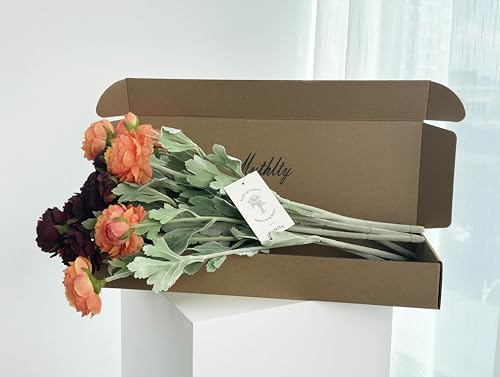 7pcs Silk Peonies Artificial Flowers, Faux Orange and Burgundy Peonies Mixed for Vase, Fake Flower Stems Arrangement for Home Kithcen Dining Table Centerpieces, Farmhouse Office Decoration - color: Orange & Red Wine
