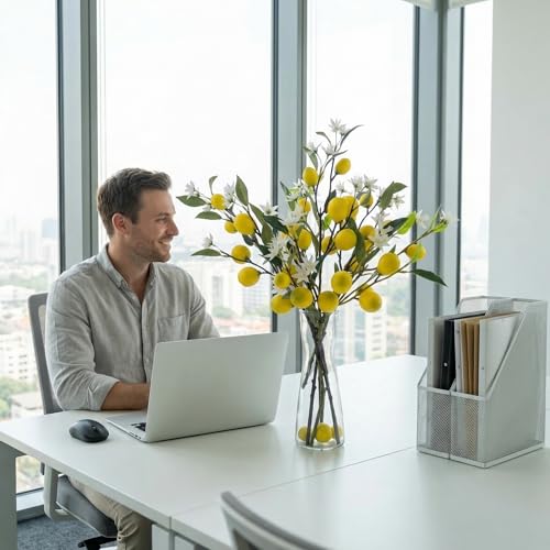 6 Pcs of simulated flowers. 23 inch simulated lemon flowers Suitable for both indoor and outdoor use Office decoration Restaurant decoration Festivals Gathering and other occasions - size: 23