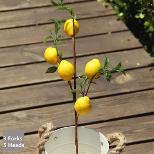 3 Pcs Artificial Lemon Decor 19" Fake Lemons Branch Beautiful Yellow Lemon Branches Decoration for Home Holiday Farmhouse Table Centerpiece and Home Decoration