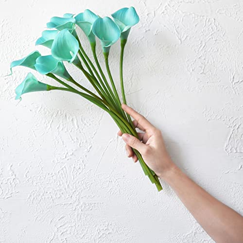 FiveSeasonStuff Real Touch Calla Lily Artificial Flowers Wedding Bridal Bouquet | Floral Arrangements | 15 Calla Lilies (Marine Blue) - color: Marine Blue