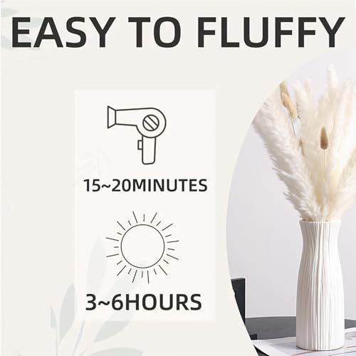 Elegant All-White Dried Pampas Grass Arrangement – Minimalist Decor for Modern Living Spaces (Wild Meadow) - color: Wild Meadow