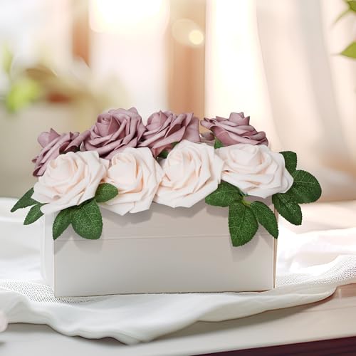 25pcs Artificial Flower Foam Rose Real Touch Roses Flower Heads with Stem for DIY Wedding Bouquets Centerpieces Arrangements Party Baby Shower Home Decor (Shades of Dusty Rose) - color: Shades of Dusty Rose