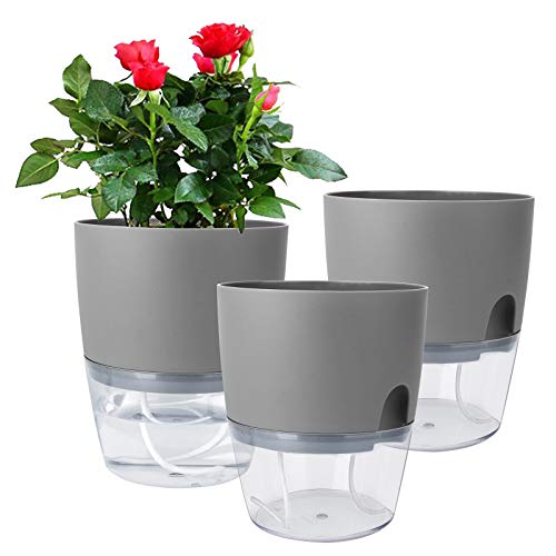 Vanavazon 6 Inch Self Watering Planter Pots for Indoor Plants, 3 Pack African Violet Pots with Wick Rope-Grey - color: Gray