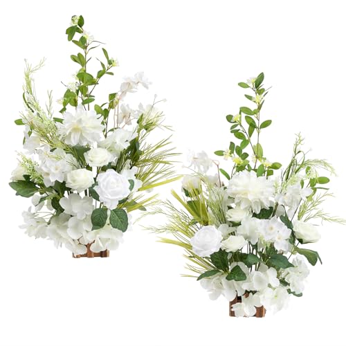 Ling's Moment 17.5" Tall Free Standing Artificial Flowers Arrangements 2 pcs Wedding Aisle Runner Chair Decorations Lily White Green Centerpieces for Ceremony Reception Rose Floral Floor Party Outdoor - color: Wht- Lily of the Valley White