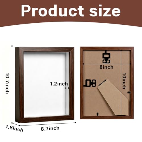 8x10 Shadow Box -2Pack Walnut Color Wooden Deep Picture Frame with Glass Front for Wall Decor | 3D Display Case for Military Medals, Flowers, Photos & Crafts | Easy to Open & Ready to Hang Gift Idea - color: Walnut Color, size: 2Pcs 8X10in