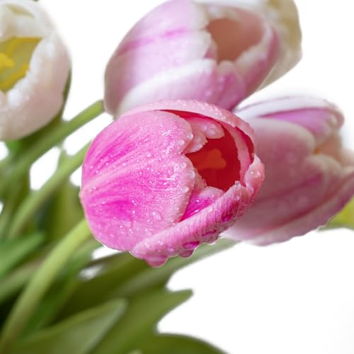DUYONE 40Pcs Artificial Tulips Flowers, Soft Touch Realistic Latex Tulips Bouquet for Home Office Wedding Party Garden Decor, Fake Flowers for Dining Table Living Room Spring-B Peachblow Set - color: B Style-40pcs Peachblow Set(no Vase)