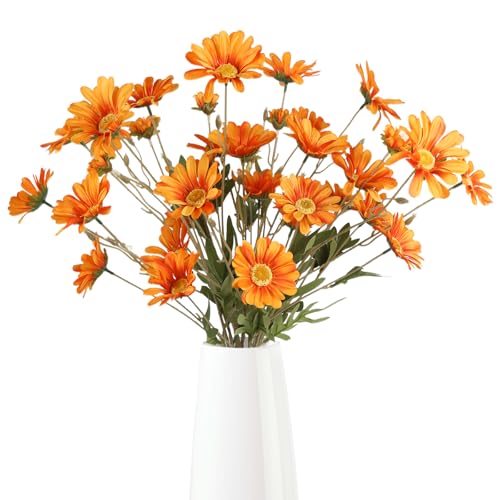 6PCS Orange Daisies Artificial Flowers 36 Heads 29.52”Realistic Fake Daisies with Stems for Tall Vase Wedding Party Outdoor Arrangement Aisle Room Porch Home Decor(Orange) - color: Orange