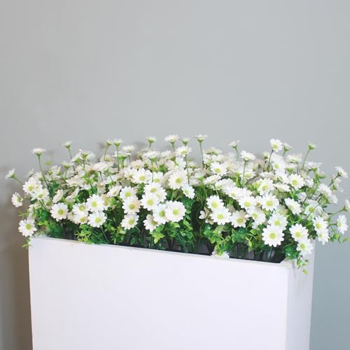 alyptus Fake Flowers for Outdoors 8 Bundles White Silk Artificial Sunflower Plants Faux Greenery for Wedding Home Garden Window Box Outdoor Planters Decor (White Fake mums) - color: White Artificial Flowers for Outdoors