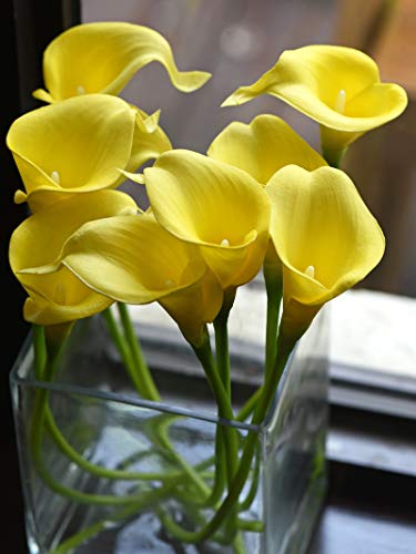 FiveSeasonStuff Real Touch Calla Lily Artificial Flowers Wedding Bridal Bouquet | Floral Arrangements | 15 Calla Lilies (Lemon Yellow) - color: Lemon Yellow