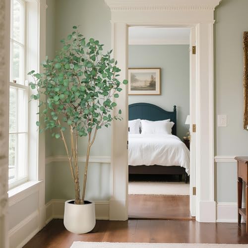 Artificial Eucalyptus Trees with White Planter, 7 FT Faux Eucalyptus Plants Indoor Tall Fake Floor Trees with Silk Leaves and Thick Trunk for Living Room Bedroom Corner Home Office Decoration - size: 7ft