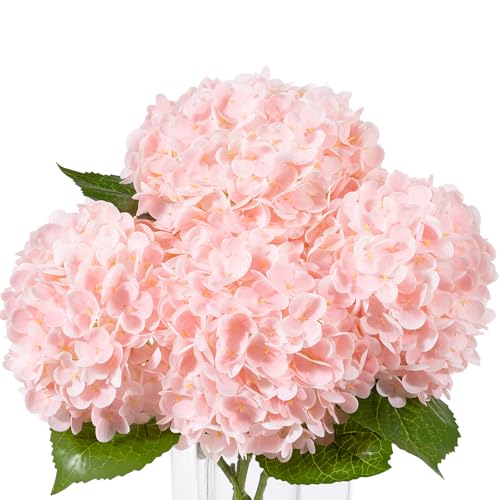 DuHouse 3Pcs Large Hydrangea Artificial Flowers,Latex Real Touch Hydrangea with Long Stems & Leaves for Home Decor Party Floral Arrangements Wedding Bouquets Centerpieces(Pink) - color: Pink, size: 3pcs