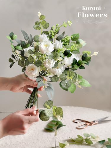 Artificial Wedding Greenery Filler Box Set 50Pcs with 8 Kinds Fake Greenery Stems for Centerpiece and Floral Arrangement Greenery Bouquet Filler(White Green) - color: White Green