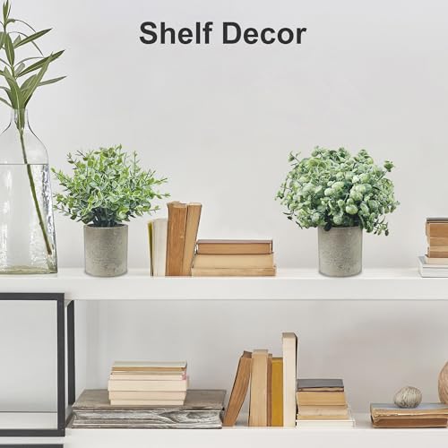 USLAI 3 Pack Fake Plants, 8-Inch Small Potted Eucalyptus Artificial Plants for Home Office Room Shelf Desk Decor