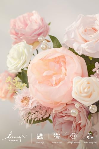 Ling's moment Fake Flowers Box, Faux Artificial Greenery Stems Foam Roses Silk Peony Fabic Flower for Centerpieces Bouquet Wedding Table Floral Vase Bridal Shower Party, Pink & Cream, Grand Combo - color: Pk-pink & Cream, size: Grand